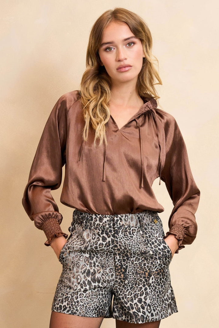 Lofty Manner QL07 Blouse Tyra – dames blouse bruin
