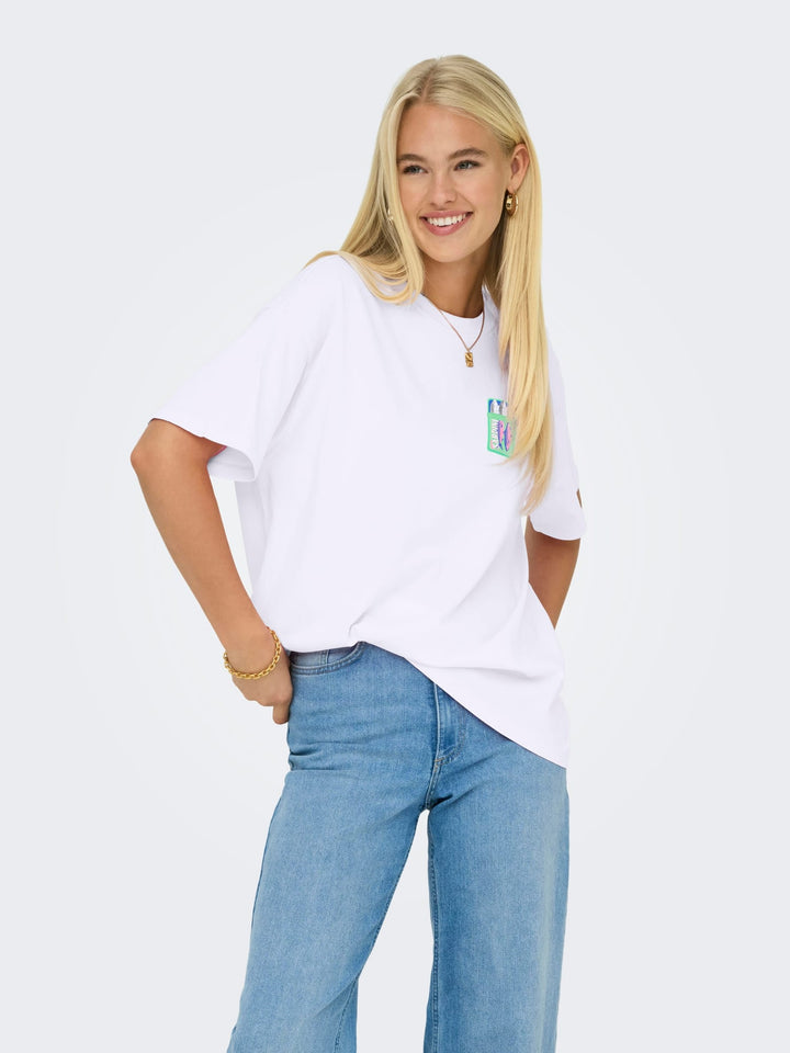 Only ONLVIVVI S/S Lovely Top JRS wit dessin – dames t-shirt