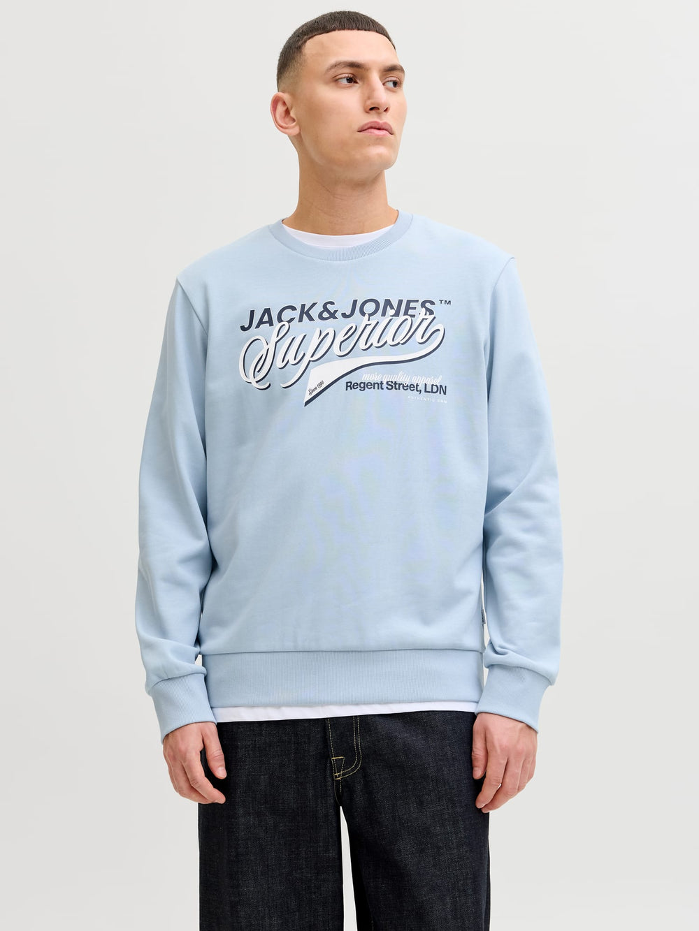 Jack & Jones 12288925 logo sweater lichtblauw – heren