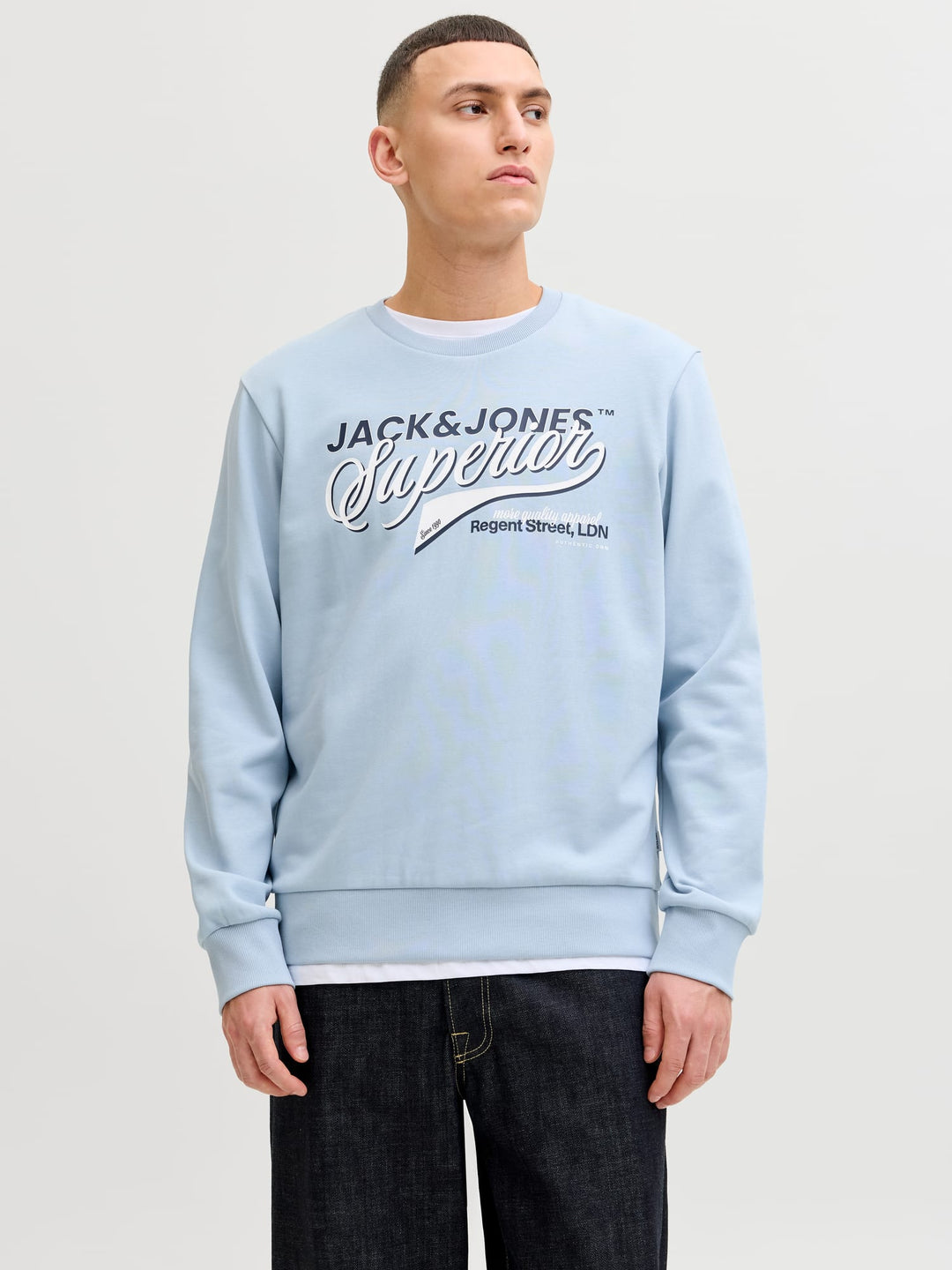 Jack & Jones 12288925 logo sweater lichtblauw – heren