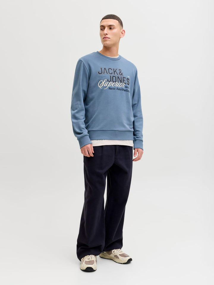 Jack & Jones sweater heren blauw melee – JJELOGO SWEAT CREW NECK