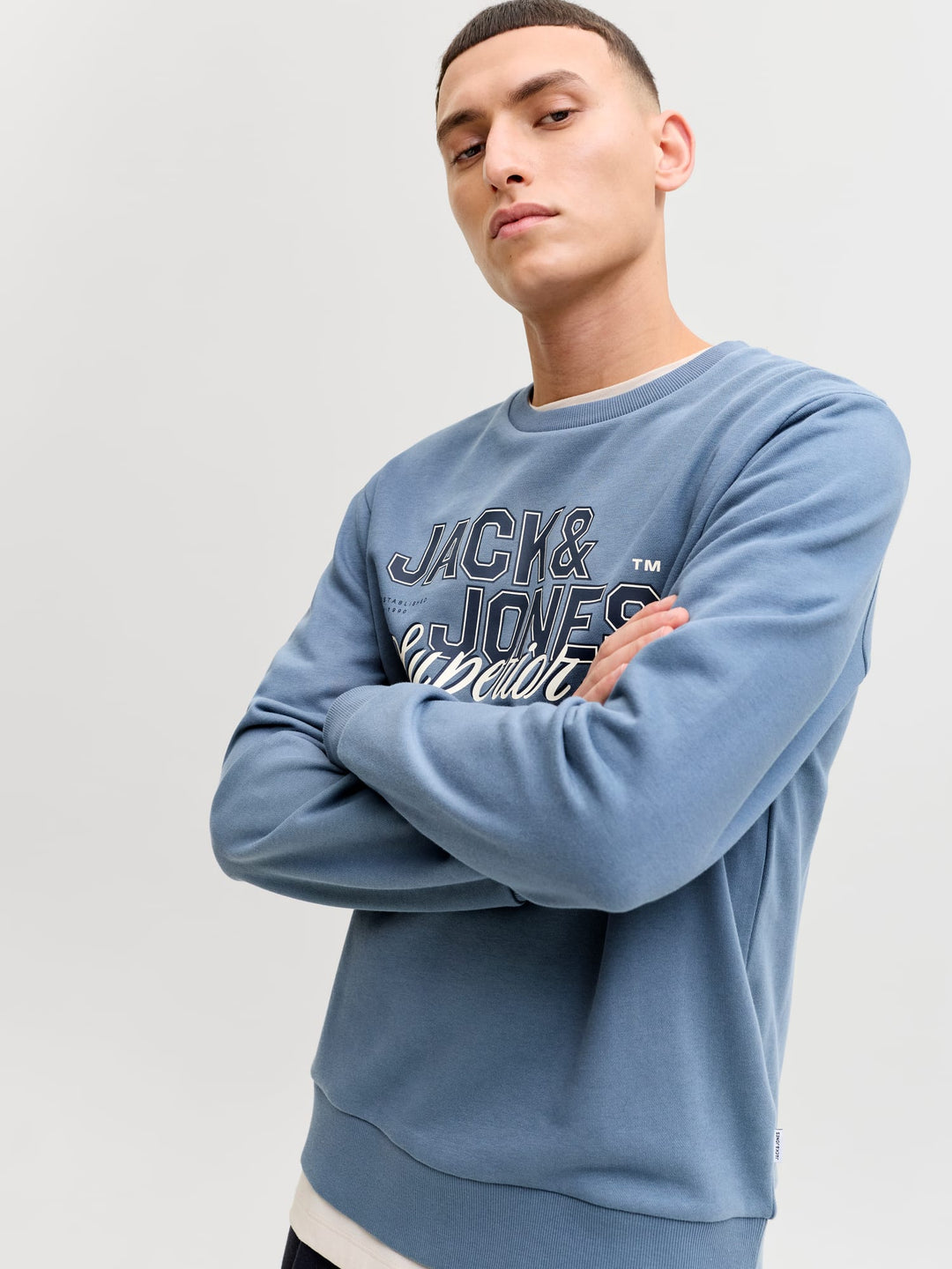 Jack & Jones sweater heren blauw melee – JJELOGO SWEAT CREW NECK