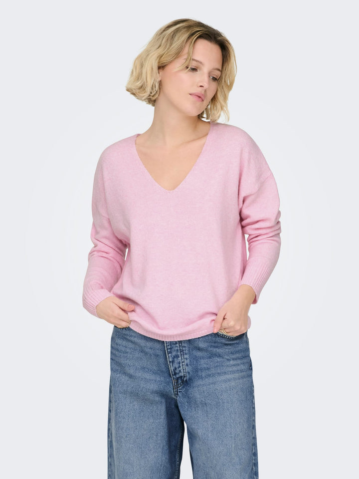 Only ONLRICA L/S V-NECK PULLO KNT NOOS - dames trui licht roze