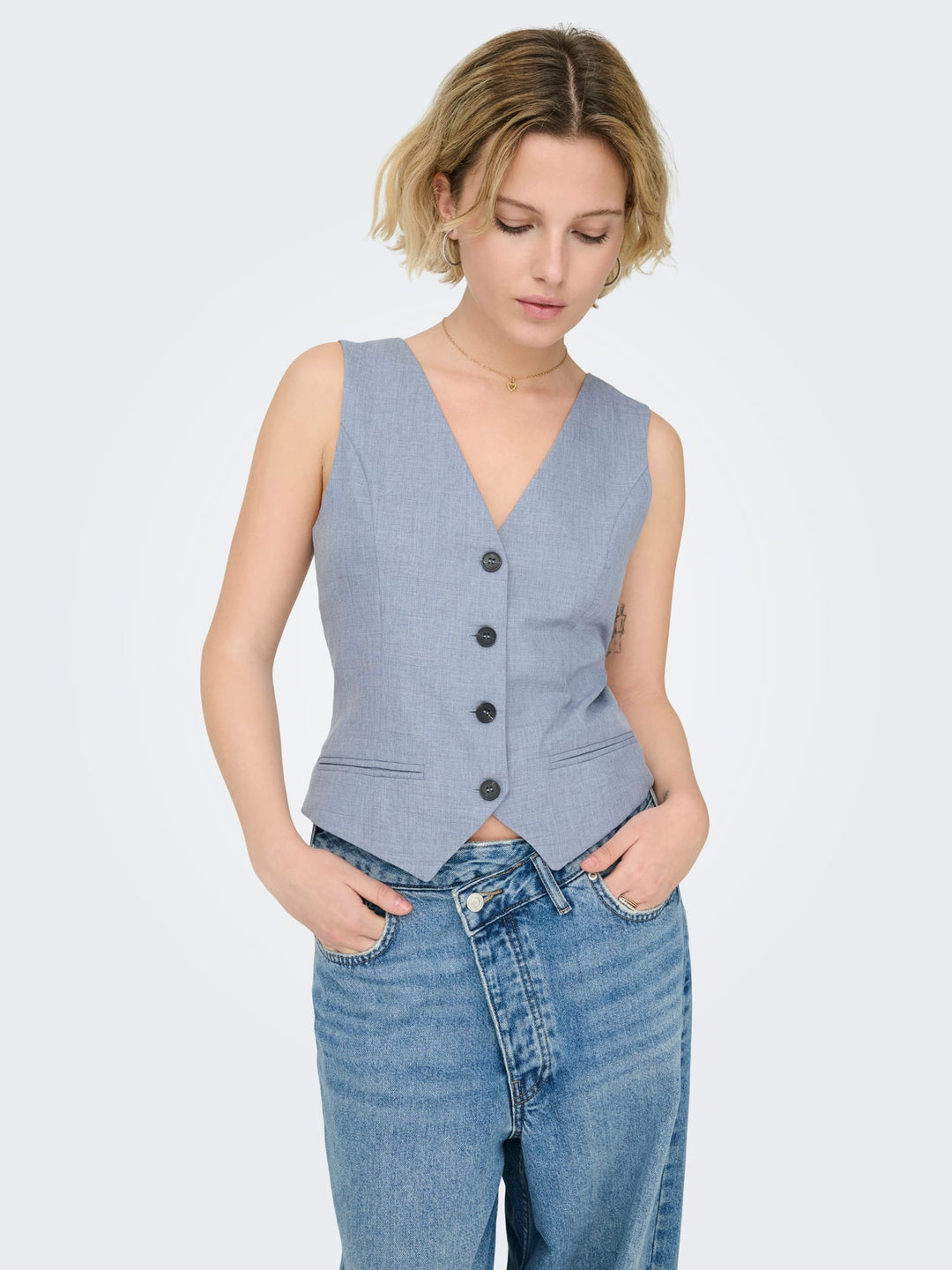 Only gilet dames lichtblauw – ONLLINDA S/L MEL FIT WAISTCOAT