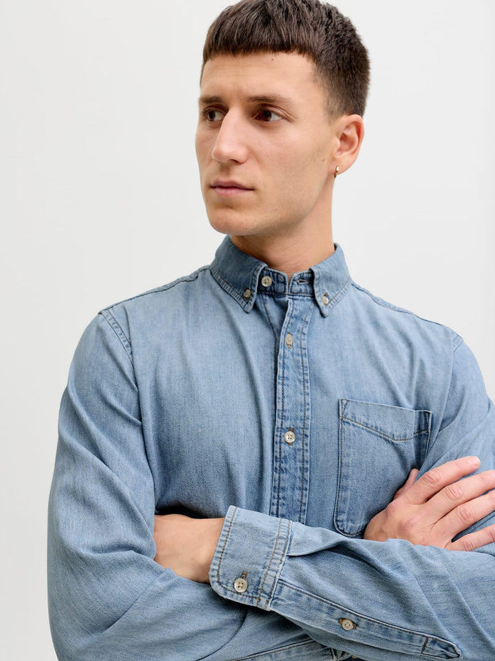 Jack & Jones denim overhemd l/m blauw – heren - Blue Denim