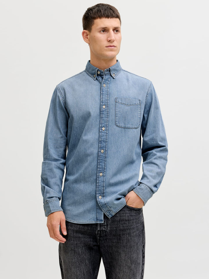 Jack & Jones denim overhemd l/m blauw – heren - Blue Denim