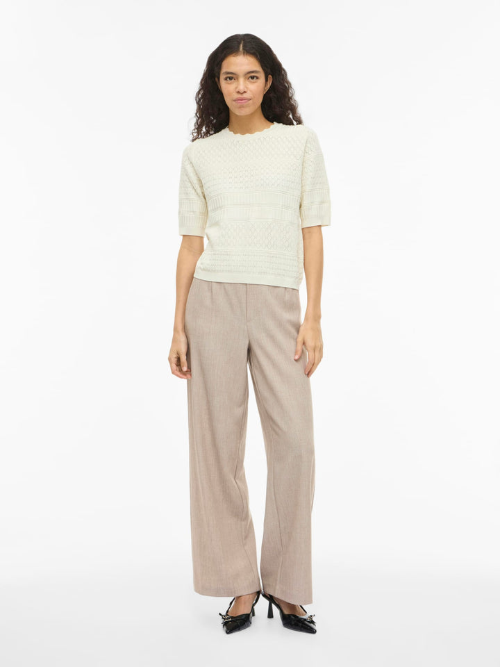 Vila VIMILOS S/S O-NECK POINTELLE TOP - dames top - Off-white
