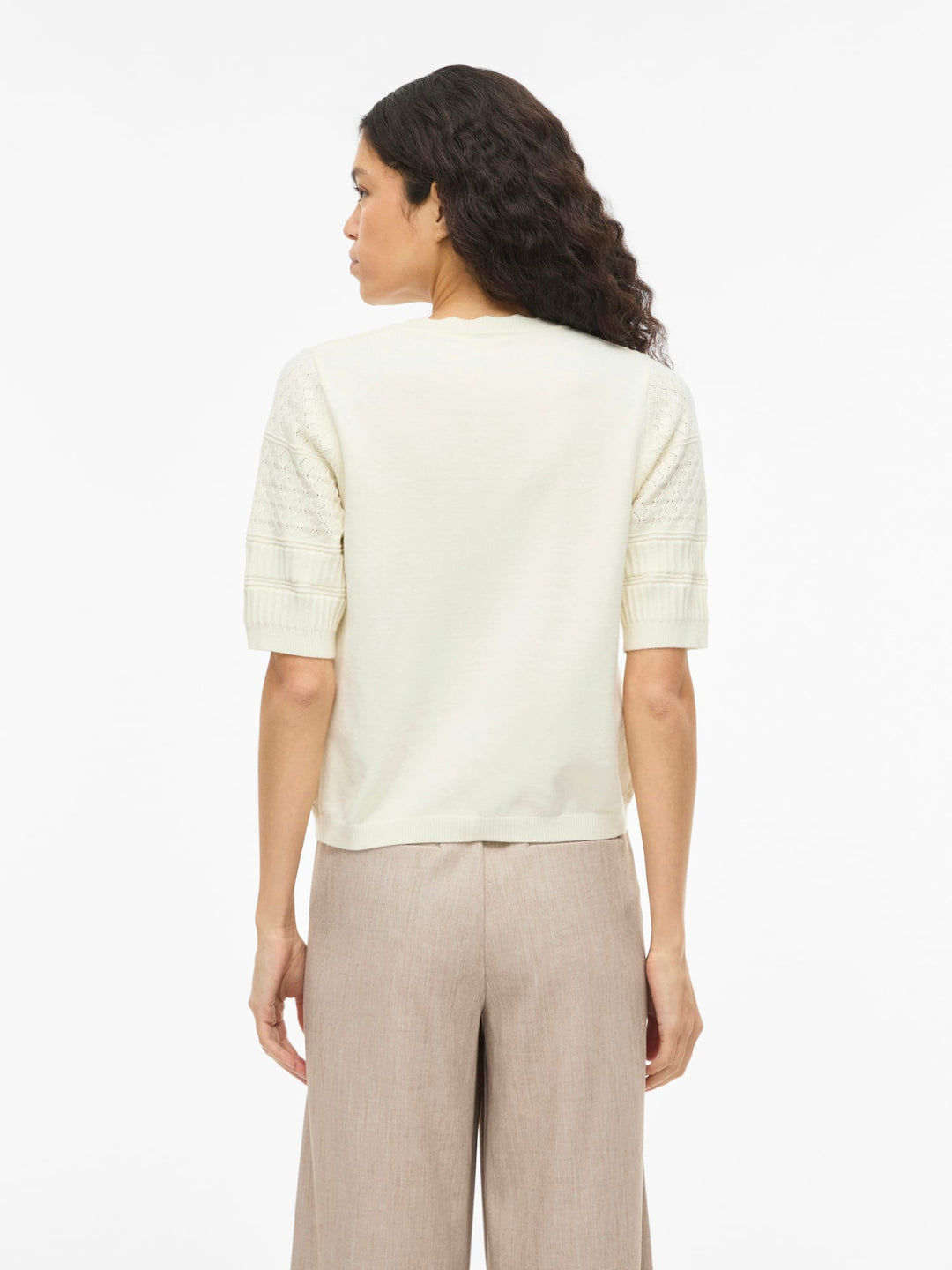 Vila VIMILOS S/S O-NECK POINTELLE TOP - dames top - Off-white