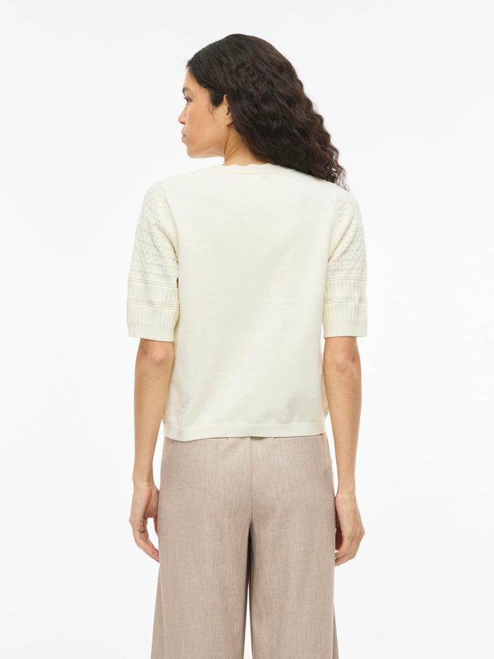 Vila VIMILOS S/S O-NECK POINTELLE TOP - dames top - Off-white
