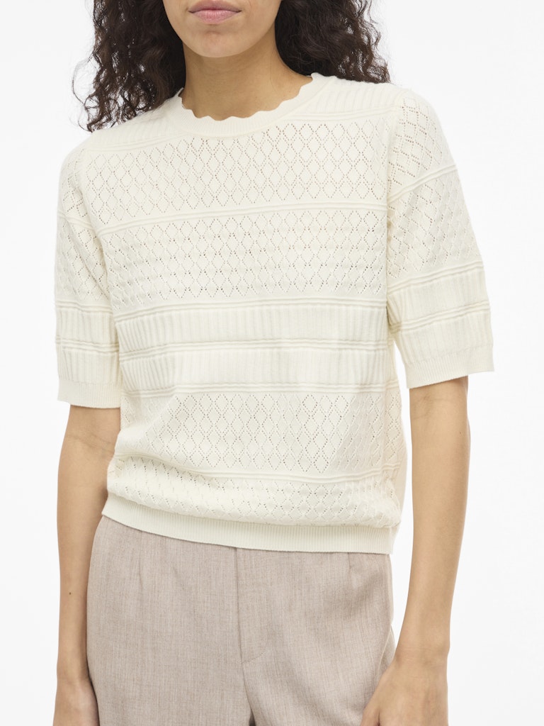 Vila VIMILOS S/S O-NECK POINTELLE TOP - dames top - Off-white