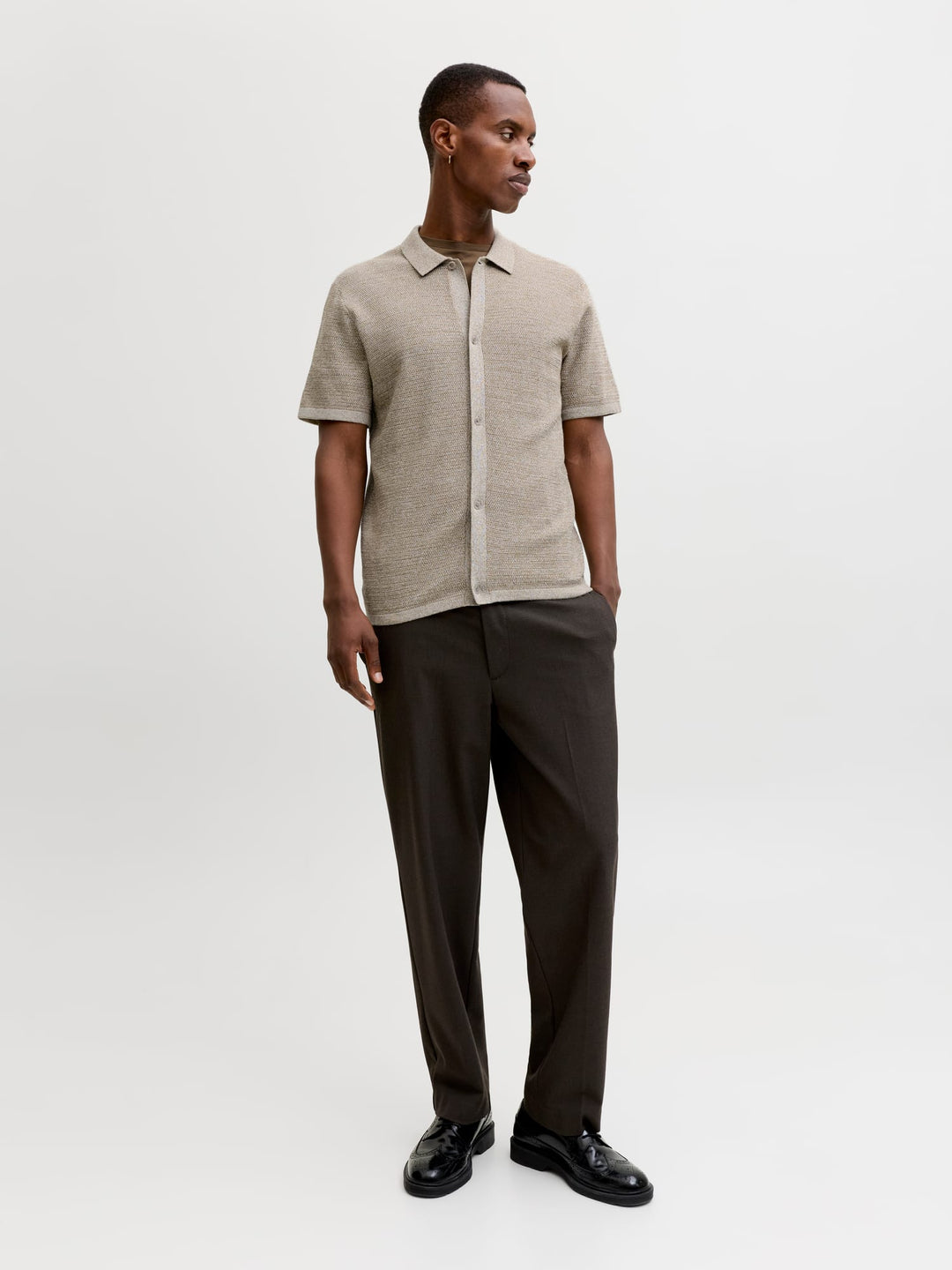 Jack & Jones JJEGEORGE KNIT SHIRT SS SN – heren polo - Zand