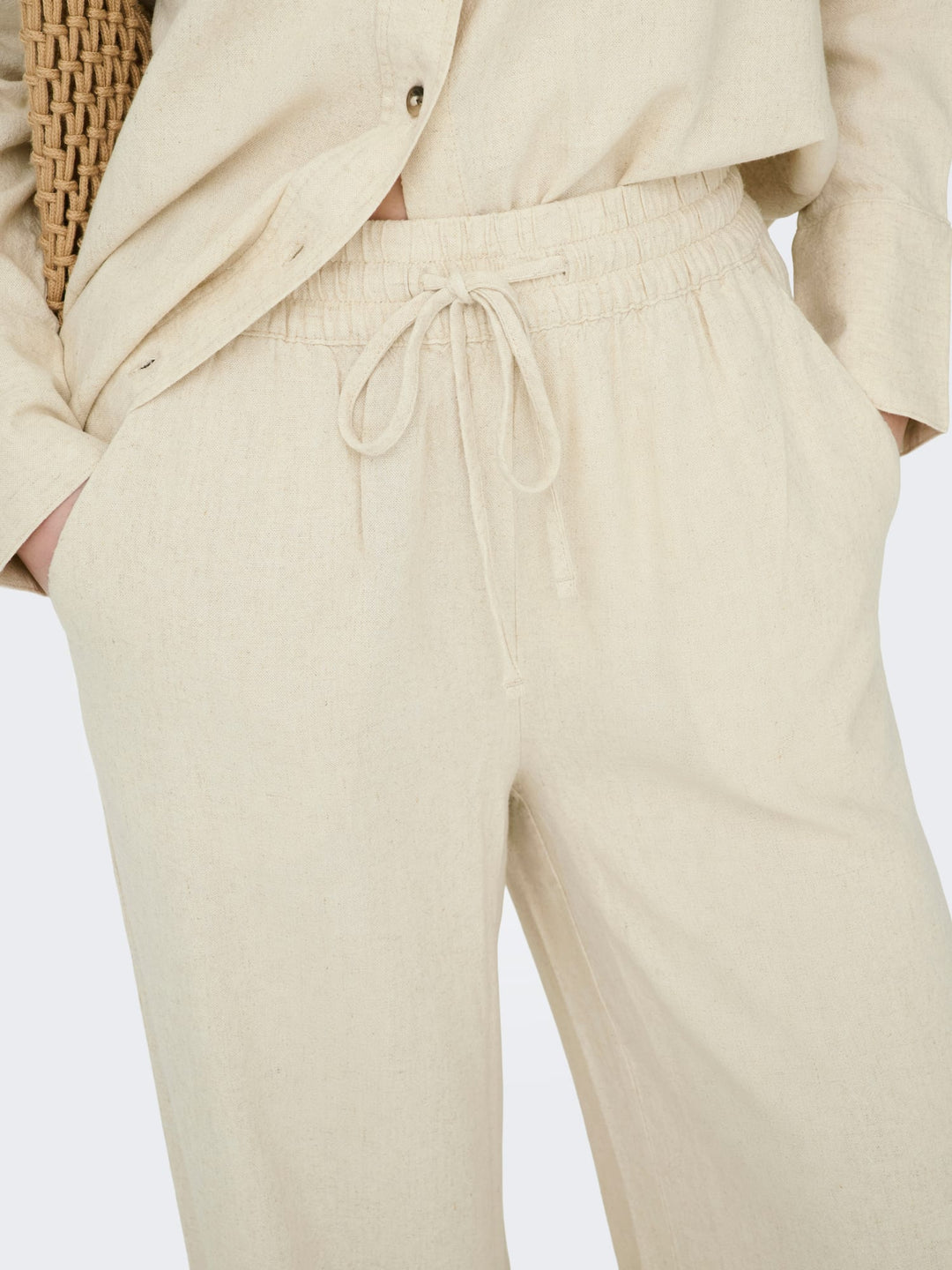 Jacqueline de Yong JDYSAY HW LINEN WIDE PANT – damesbroek - Zand - L32