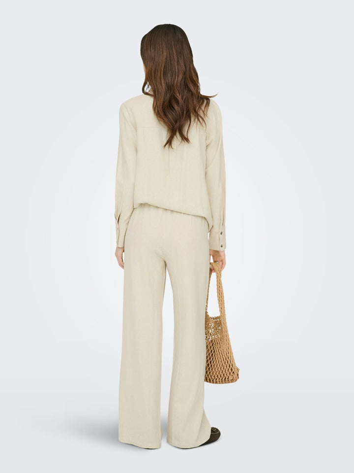 Jacqueline de Yong JDYSAY HW LINEN WIDE PANT – damesbroek - Zand - L32