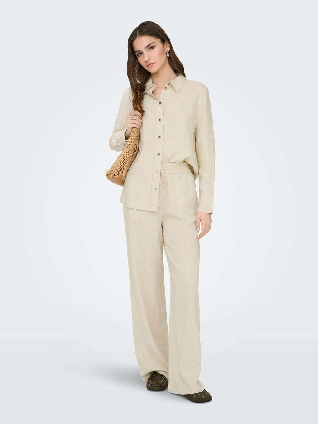 Jacqueline de Yong JDYSAY HW LINEN WIDE PANT – damesbroek - Zand - L32