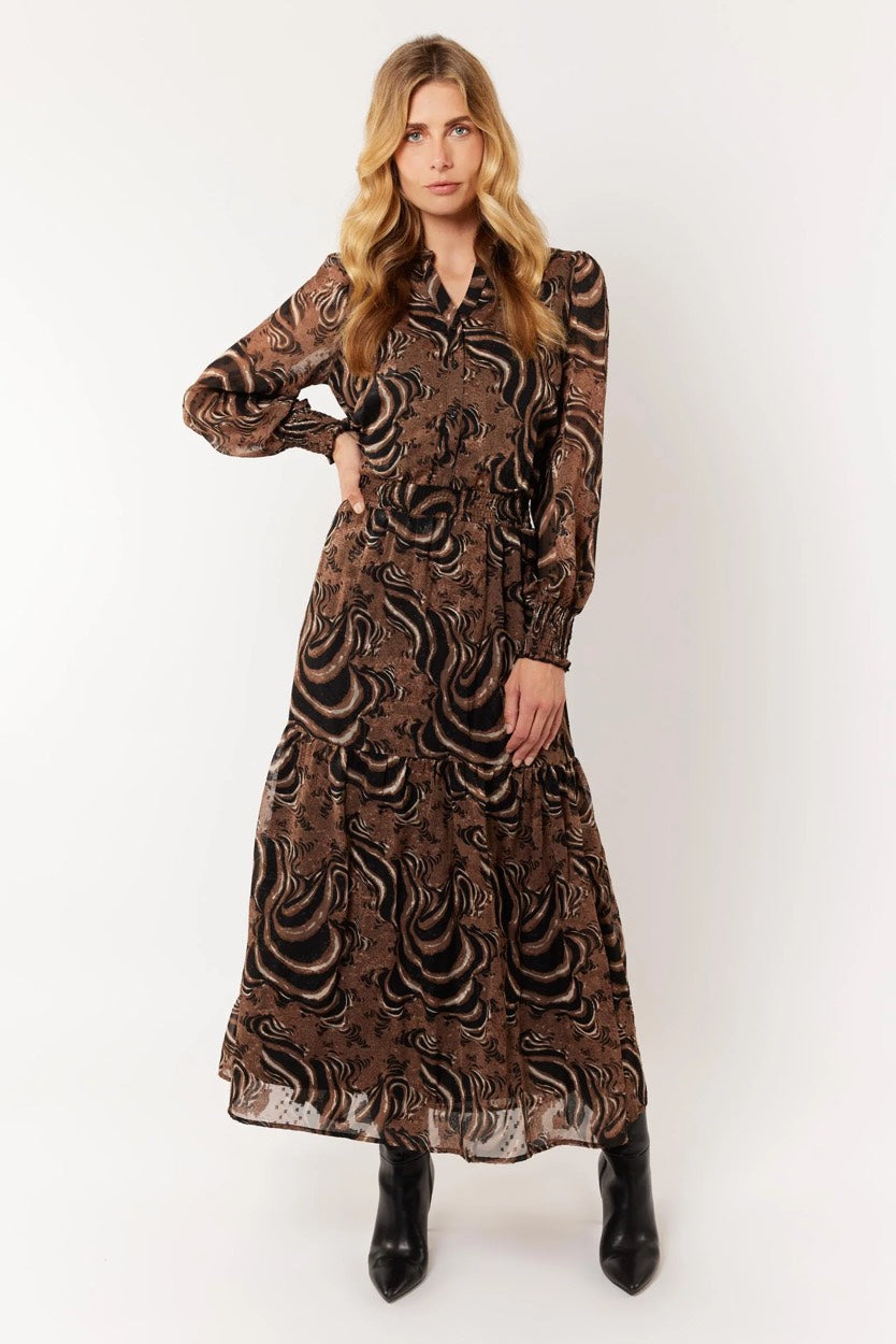 G-Maxx 23NFG15 jurk maxi dames bruin dessin
