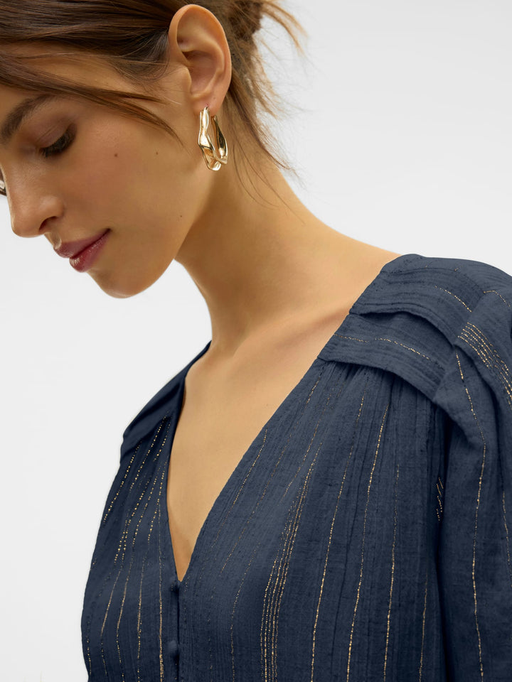 VERO MODA VMDAHLIA S/S V-NECK SHIRT – dames t-shirt - Navy