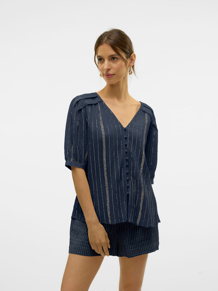 VERO MODA VMDAHLIA S/S V-NECK SHIRT – dames t-shirt - Navy