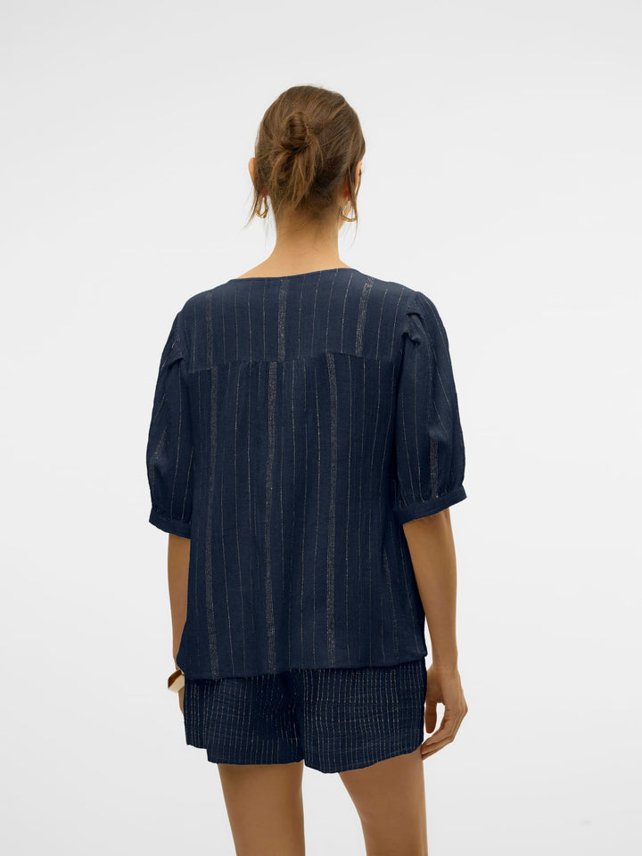 VERO MODA VMDAHLIA S/S V-NECK SHIRT – dames t-shirt - Navy