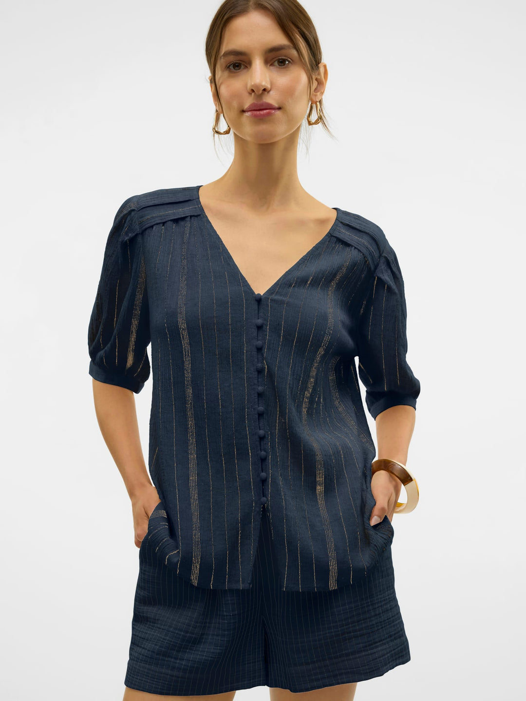 VERO MODA VMDAHLIA S/S V-NECK SHIRT – dames t-shirt - Navy