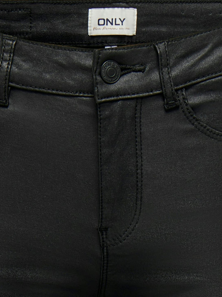 Only ONLANNE K MID WAIST COATED PNT – dames lange broek - Zwart - 34