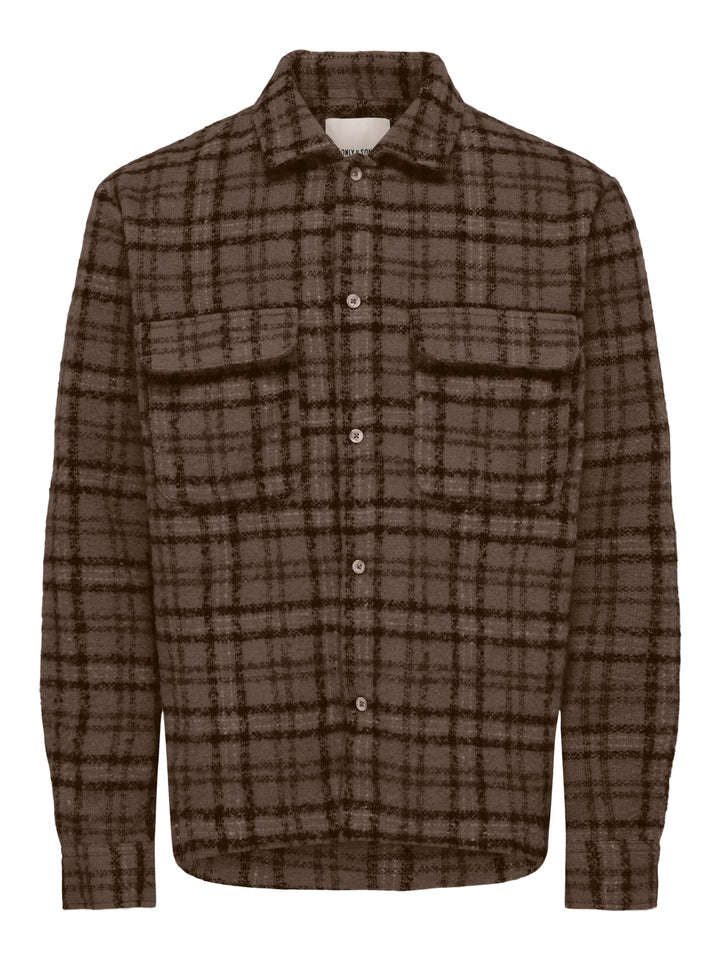 ONLY &amp; SONS 22039262 Luigi overhemd l/m bruin dessin – heren