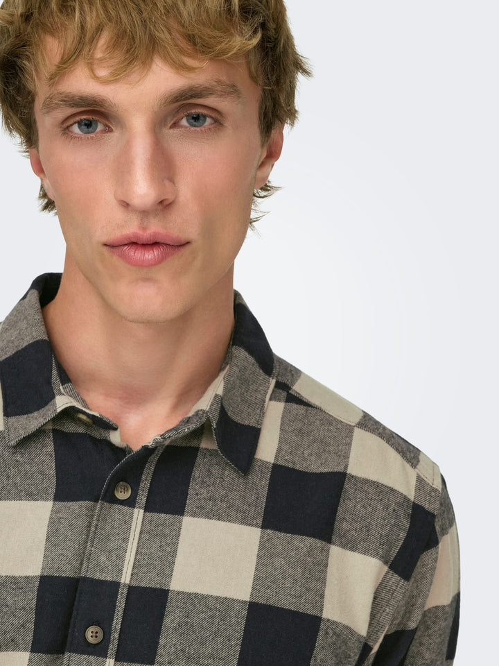 ONLY & SONS Gudmund overhemd l/m zand dessin – heren
