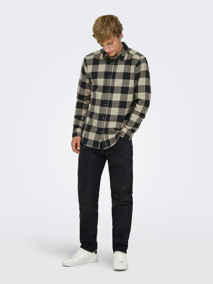 ONLY & SONS Gudmund overhemd l/m zand dessin – heren