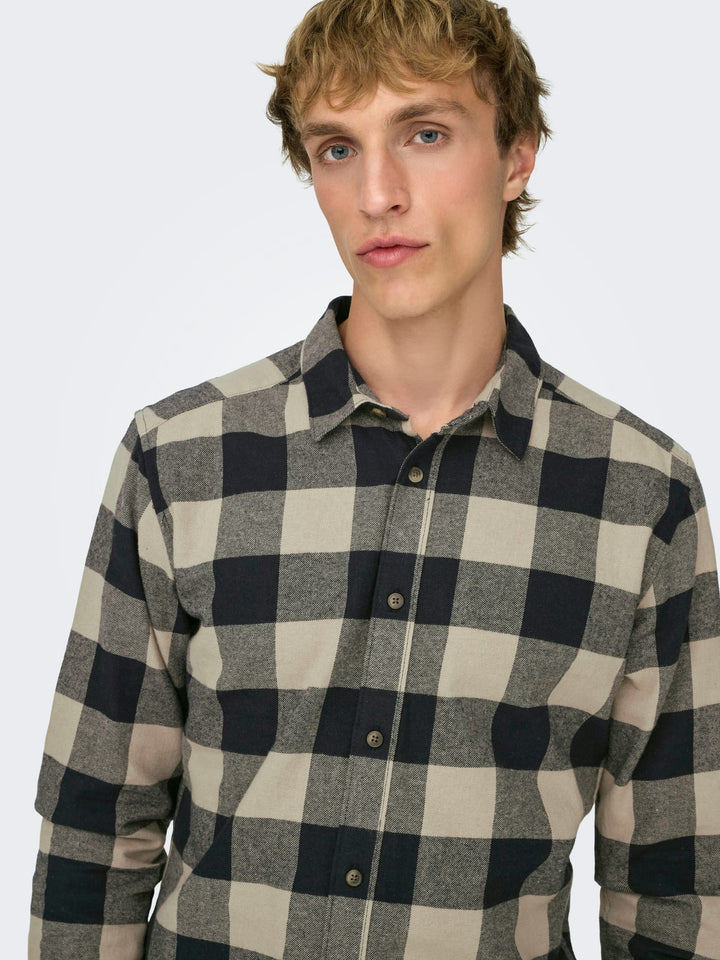 ONLY & SONS Gudmund overhemd l/m zand dessin – heren