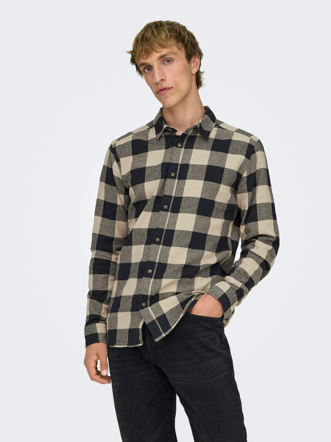 ONLY & SONS 22007112 Gudmund overhemd l/m zand dessin – heren