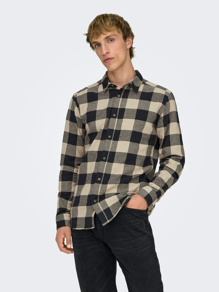 ONLY & SONS 22007112 Gudmund overhemd l/m zand dessin – heren
