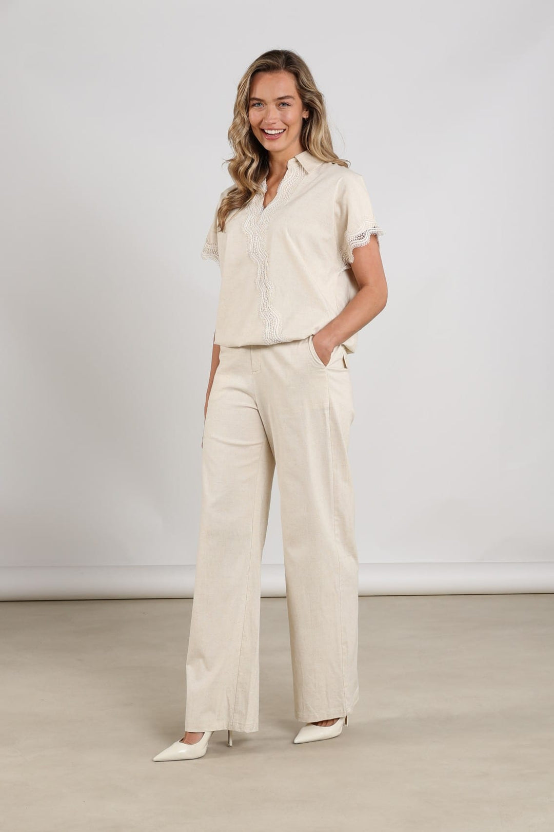 Nukus Eline lange broek dames - beige
