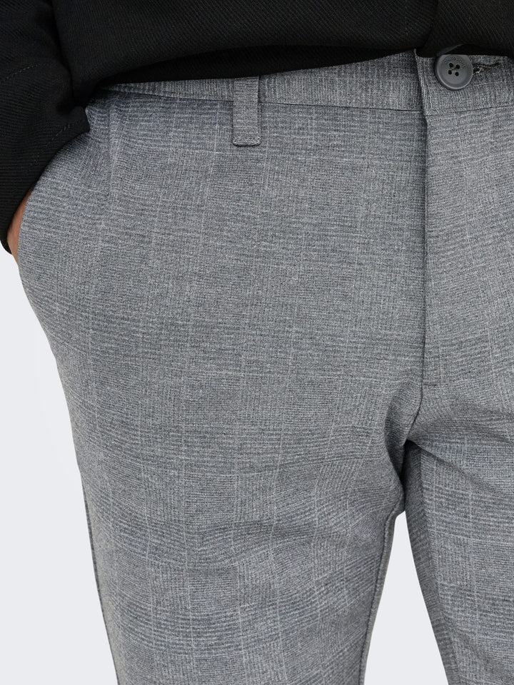 ONLY & SONS ONSMARK SLIM CHECK PANTS – heren lange broek - Grijs Dessin - L32