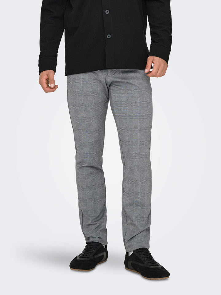 ONLY & SONS ONSMARK SLIM CHECK PANTS – heren lange broek - Grijs Dessin - L32