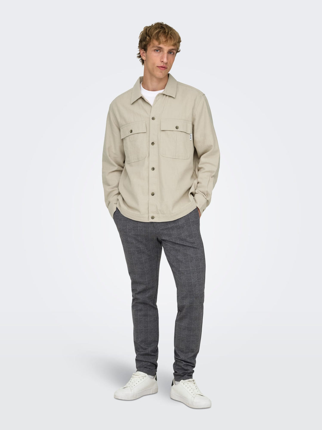ONLY & SONS ONSMARK SLIM CHECK PANTS – heren lange broek - Zwart Dessin - L34