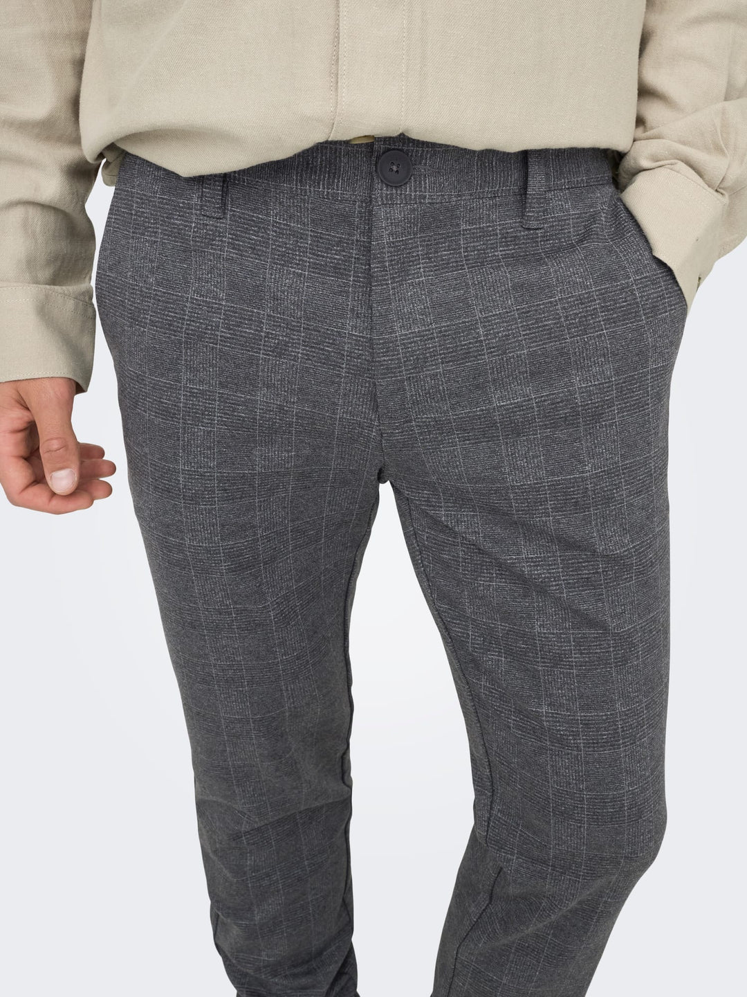 ONLY & SONS ONSMARK SLIM CHECK PANTS – heren lange broek - Zwart Dessin - L34