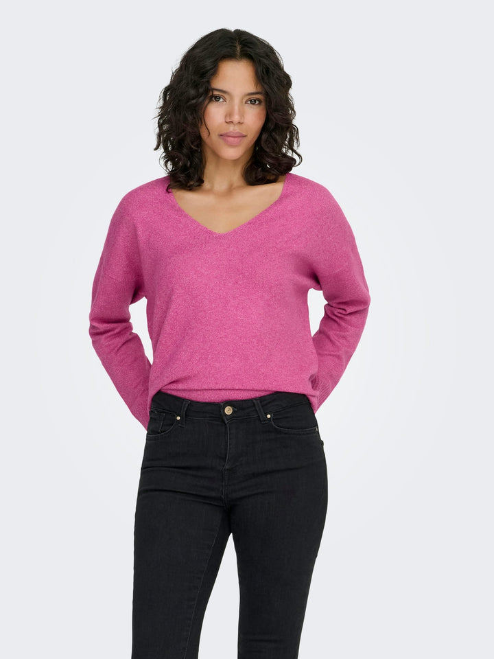 Only ONLRICA L/S V-NECK PULLO KNT NOOS – dames trui magenta
