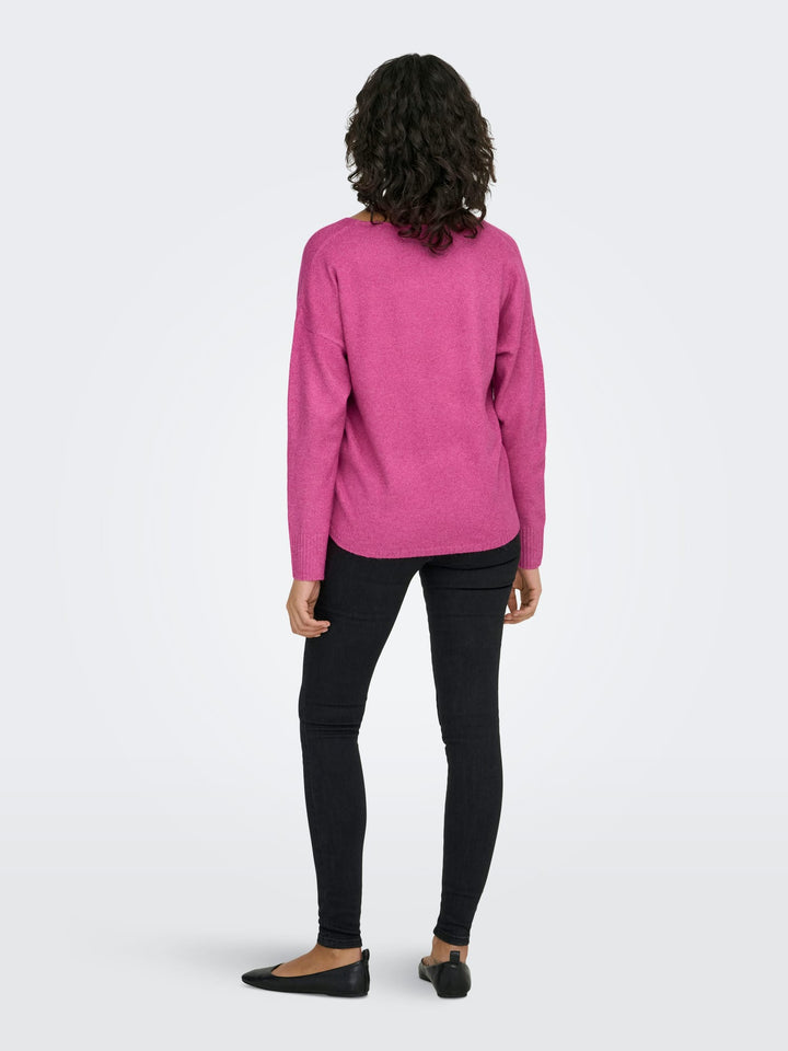 Only ONLRICA L/S V-NECK PULLO KNT NOOS – dames trui magenta