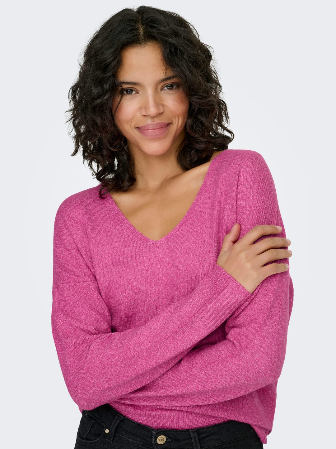 Only ONLRICA L/S V-NECK PULLO KNT NOOS – dames trui magenta