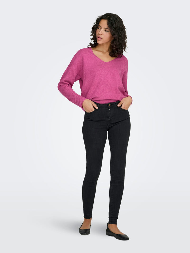 Only ONLRICA L/S V-NECK PULLO KNT NOOS – dames trui magenta