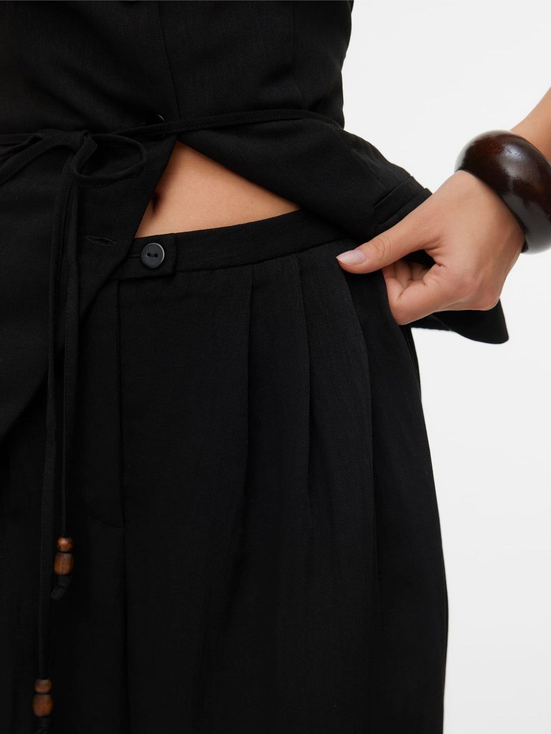 VERO MODA VMLIEVE MW WIDE PANT zwart – dames lange broek - L32