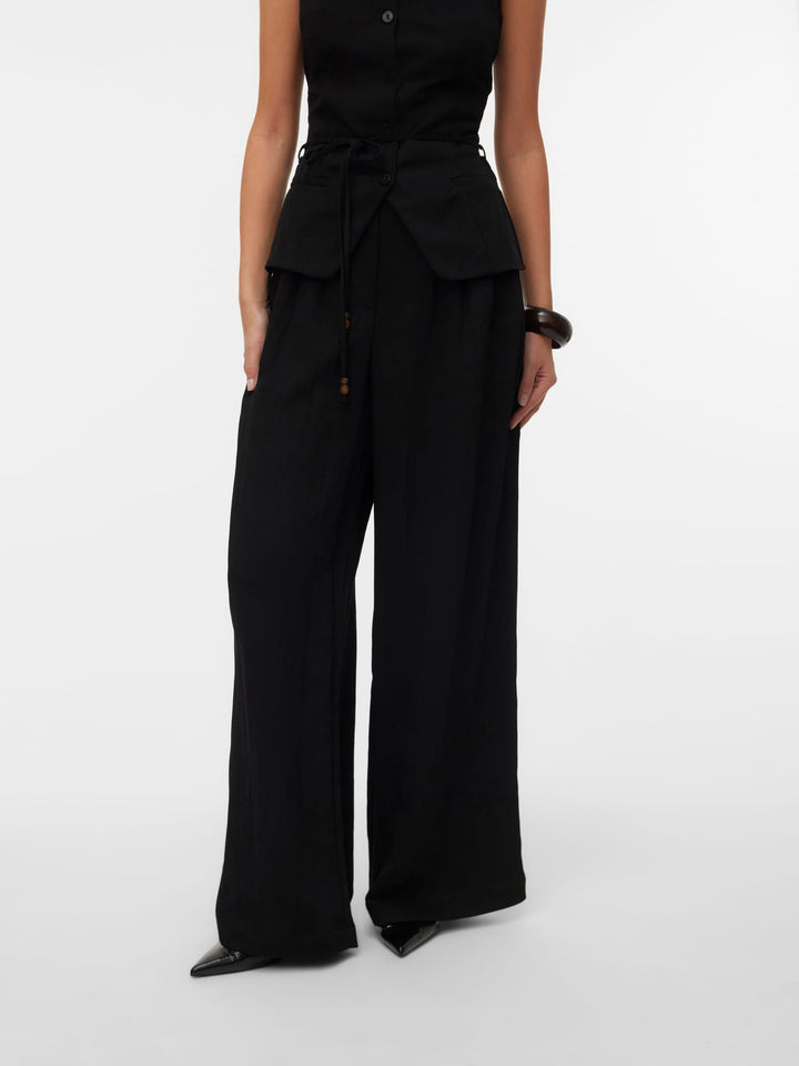 VERO MODA VMLIEVE MW WIDE PANT zwart – dames lange broek - L32