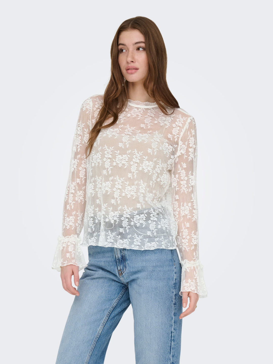 Only ONLCRISMA L/S O-NECK TOP WVN – dames blouse - Off-white