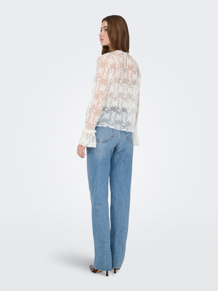 Only ONLCRISMA L/S O-NECK TOP WVN – dames blouse - Off-white