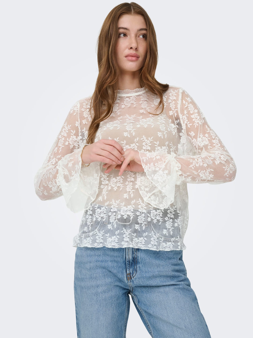 Only ONLCRISMA L/S O-NECK TOP WVN – dames blouse - Off-white