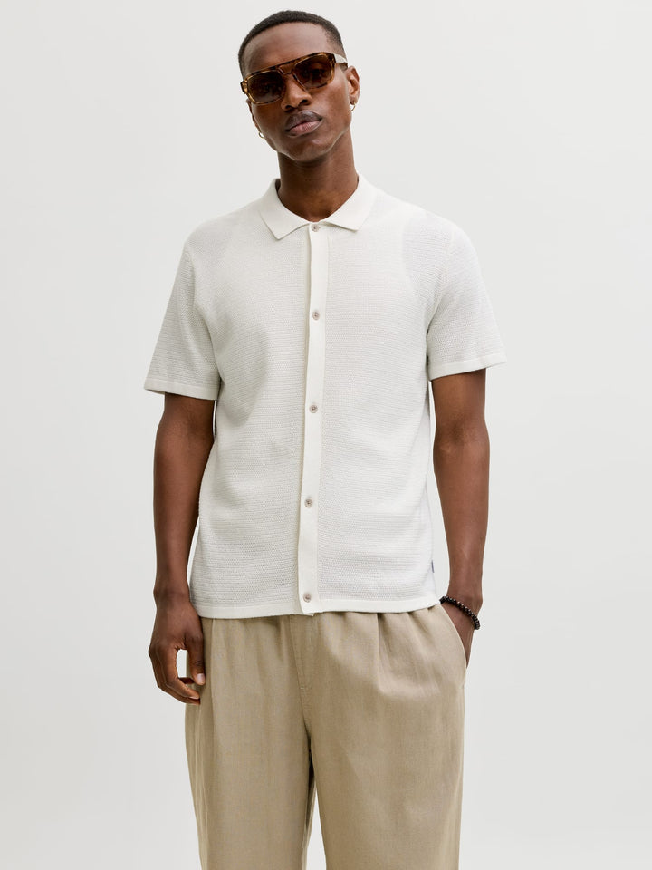 Jack & Jones JJEGEORGE KNIT SHIRT SS SN – heren polo - Off-white