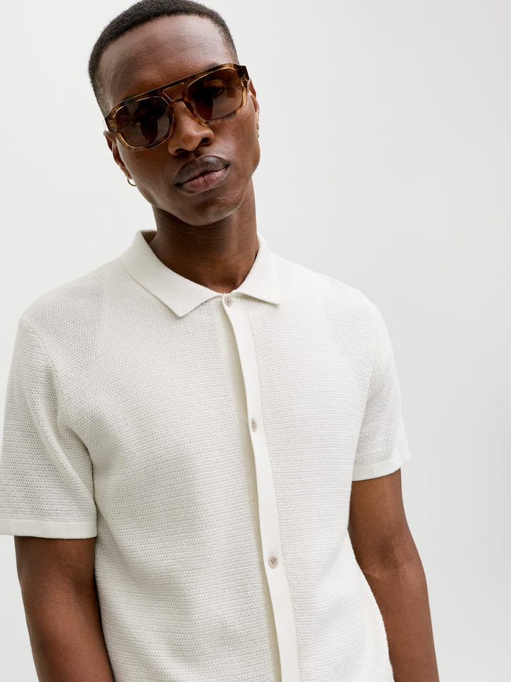 Jack & Jones JJEGEORGE KNIT SHIRT SS SN – heren polo - Off-white
