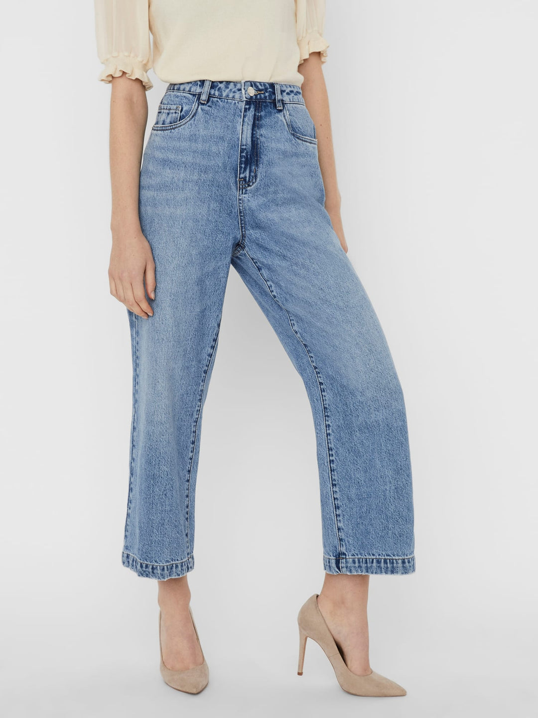 VERO MODA VMKATHY HR WIDE CROPPED JEANS – dames - Blue Denim - L32