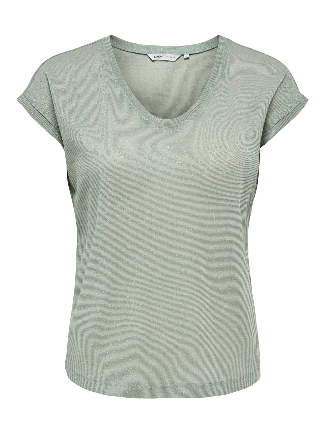 Only ONLSILVERY S/S V NECK LUREX TOP – dames t-shirt - Olijf