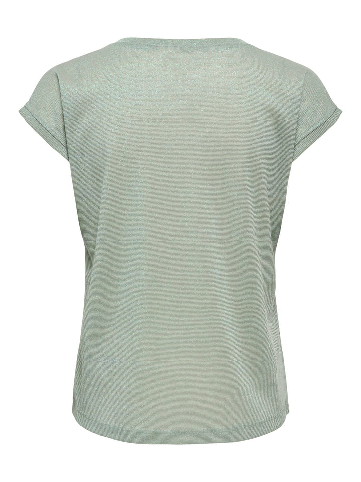 Only ONLSILVERY S/S V NECK LUREX TOP – dames t-shirt - Olijf