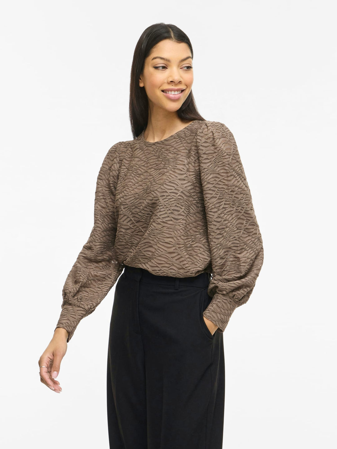 Vila VIFINA L/S O-NECK TOP - taupe damesblouse